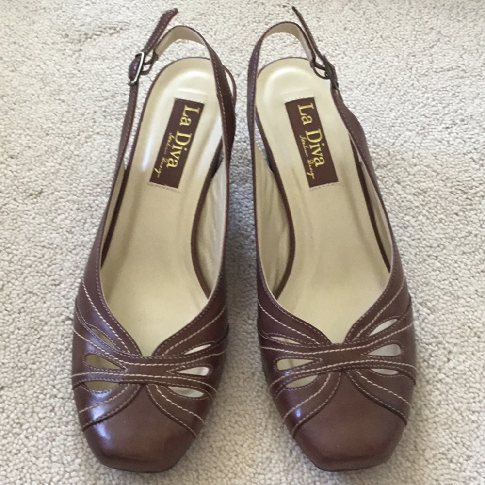 Women’s all leather open heel shoes